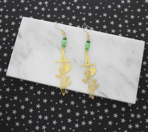 Gold Floral Sword Earrings - RESTOCKED