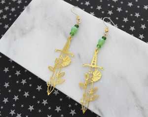 Gold Floral Sword Earrings - RESTOCKED