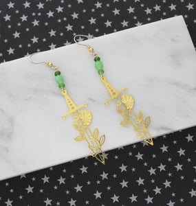 Gold Floral Sword Earrings - RESTOCKED