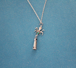 The Kraken and Lighthouse Charm Necklace