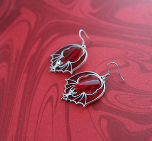 Blooddrop Jewel Bat Earrings