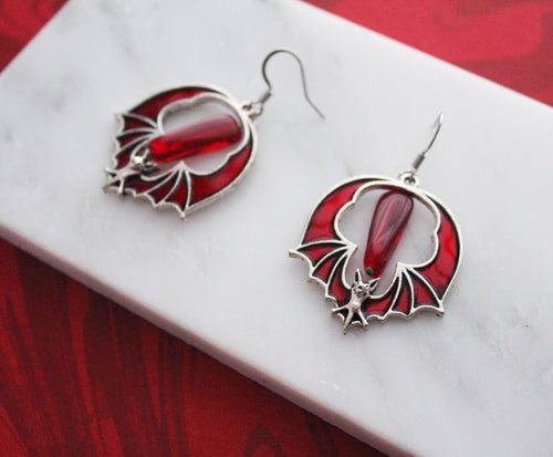 Blooddrop Jewel Bat Earrings